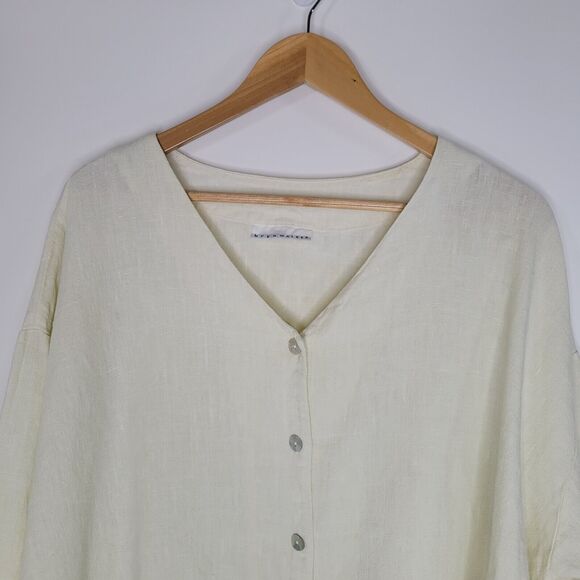 BRYN WALKER Ivory Linen Button-Back Cardigan Size M Lagenlook Boxy Off White - Picture 5 of 13
